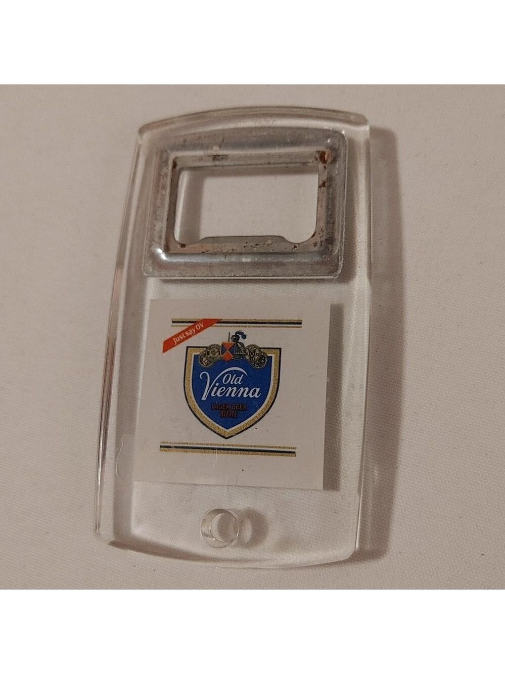 Vintage Old Vienna Lager Beer Bottle Opener Acrylic JUST SAY OV